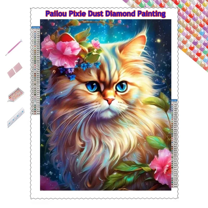 

Diy 5d Cat Animal With Flowers AB Diamond Painting Beauty Kitten Pet Cross Stitch Embroidery Handcraft Home Decor Gift