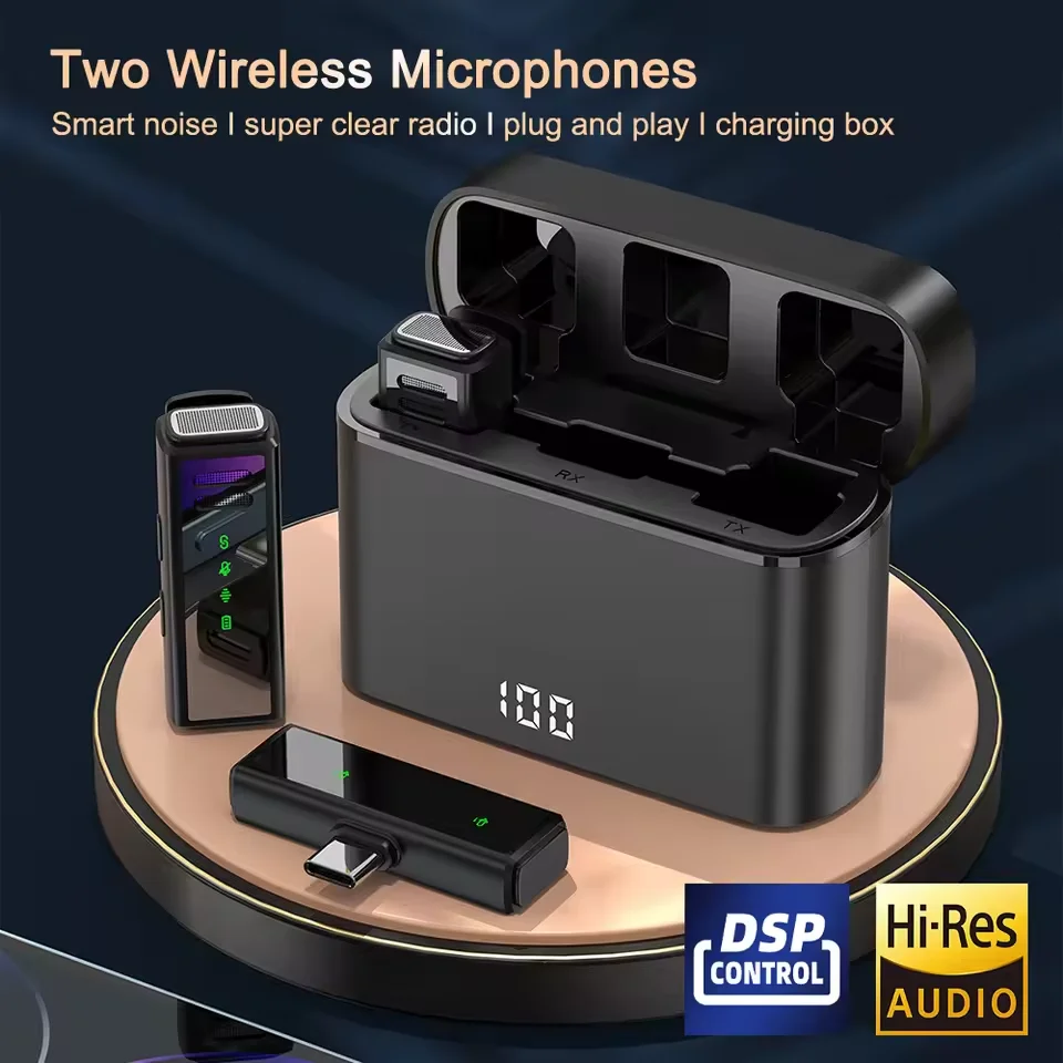 J88 Professional Wireless Lavalier Microphone With Charging Box Portable Noise Reduction Audio Recording For iPhone Android PC