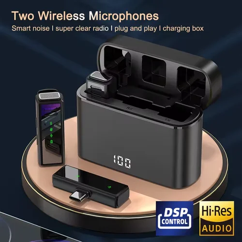 Imagen 2 del producto Micrófono Lavalier inalámbrico profesional J88 con caja de carga grabación de Audio portátil con reducción de ruido para iPhone Android PC