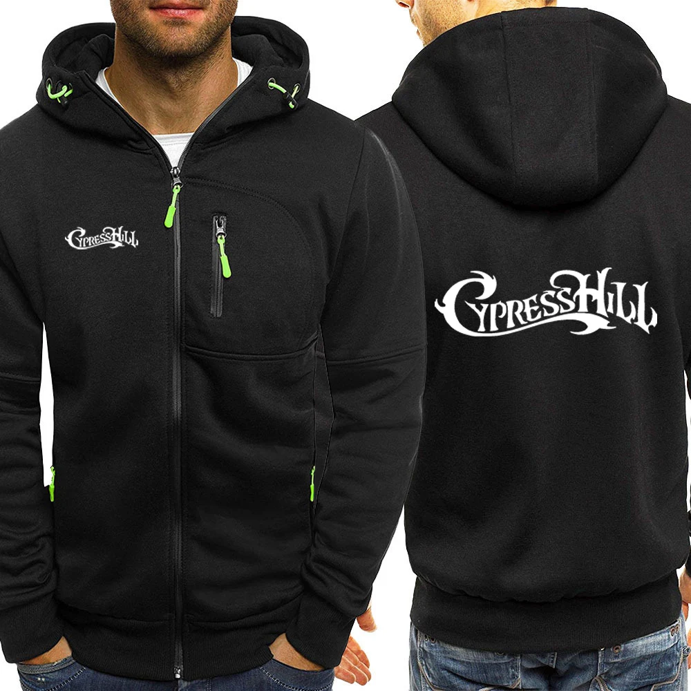 2024 Spring Autumn Men's Cypress Hill Logo Print Sports Comfortable Drawstring Cardigan Zipper Long Sleeve Loose Casual Hoodies