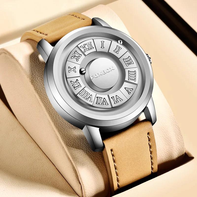 

FOXBOX мужские кварцевые часы модные индивидуальные креативные прокрутки железный шар магнитная указка водонепроницаемые для мужских часов подарок + коробка