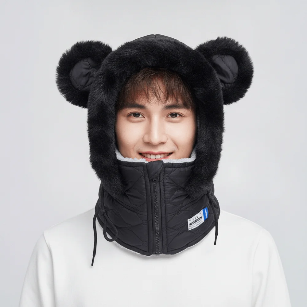 Dicke Kapuzenmütze mit Schal, vollständige Abdeckung, mit Fleece gefüttert, Unisex-Balaclava, thermischer Reißverschluss, Winter-Gesichtsmaske für Radfahren – Detail 9