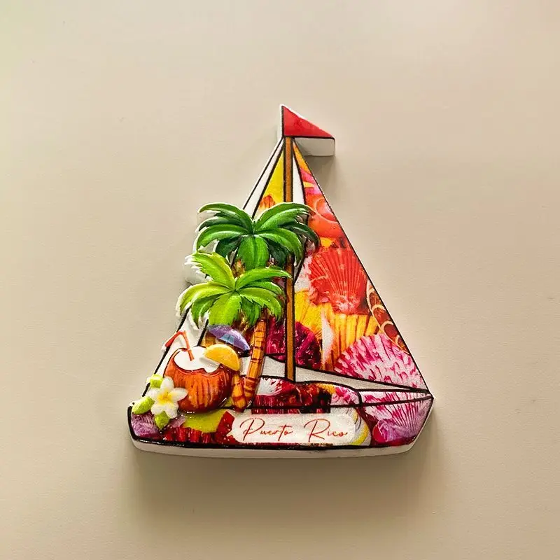 

Shell Coconut Tree Sailboat Shape Travel Souvenir Creative 3D Decoration3dResin Refrigerator Magnet Decoration