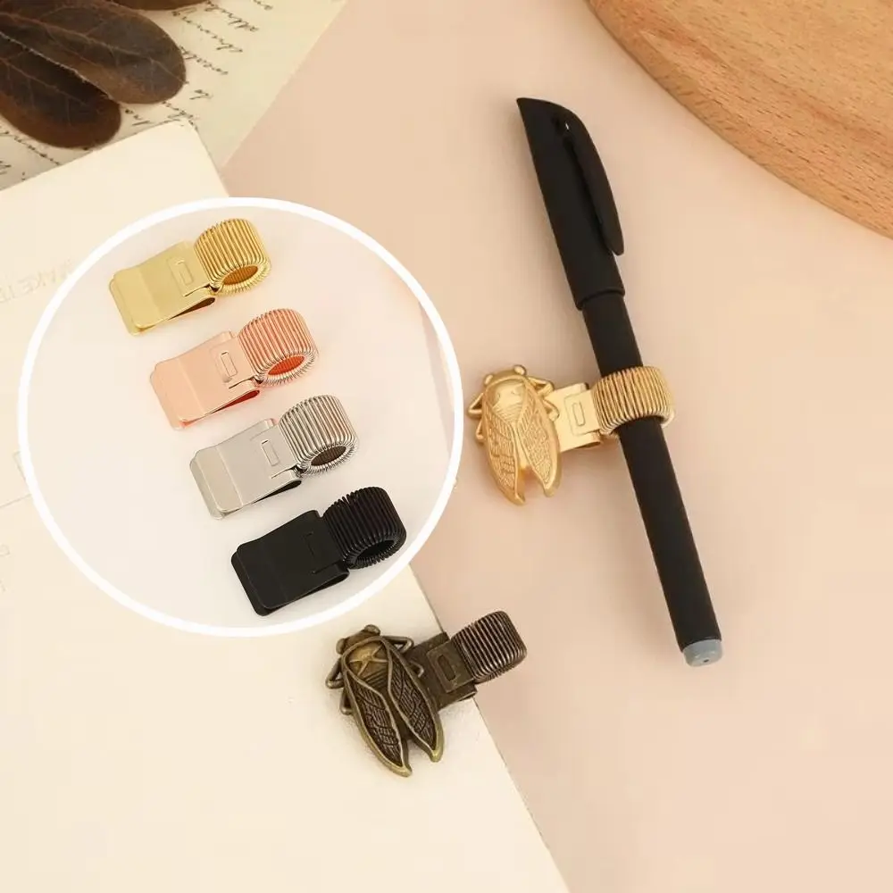 Metal Pen Loop Holder Multi-functional Fixed Stationery Spring Pen Clip Anti-lost Secure Grip Bookmark Stationery Supplies