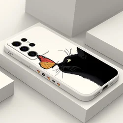 Butterfly Black Cat Phone Case For Samsung Galaxy S25FE S24 S23 S22 S21 S20 S10 S10E Ultra Plus FE Note 20 Ultra 10 Plus Cover
