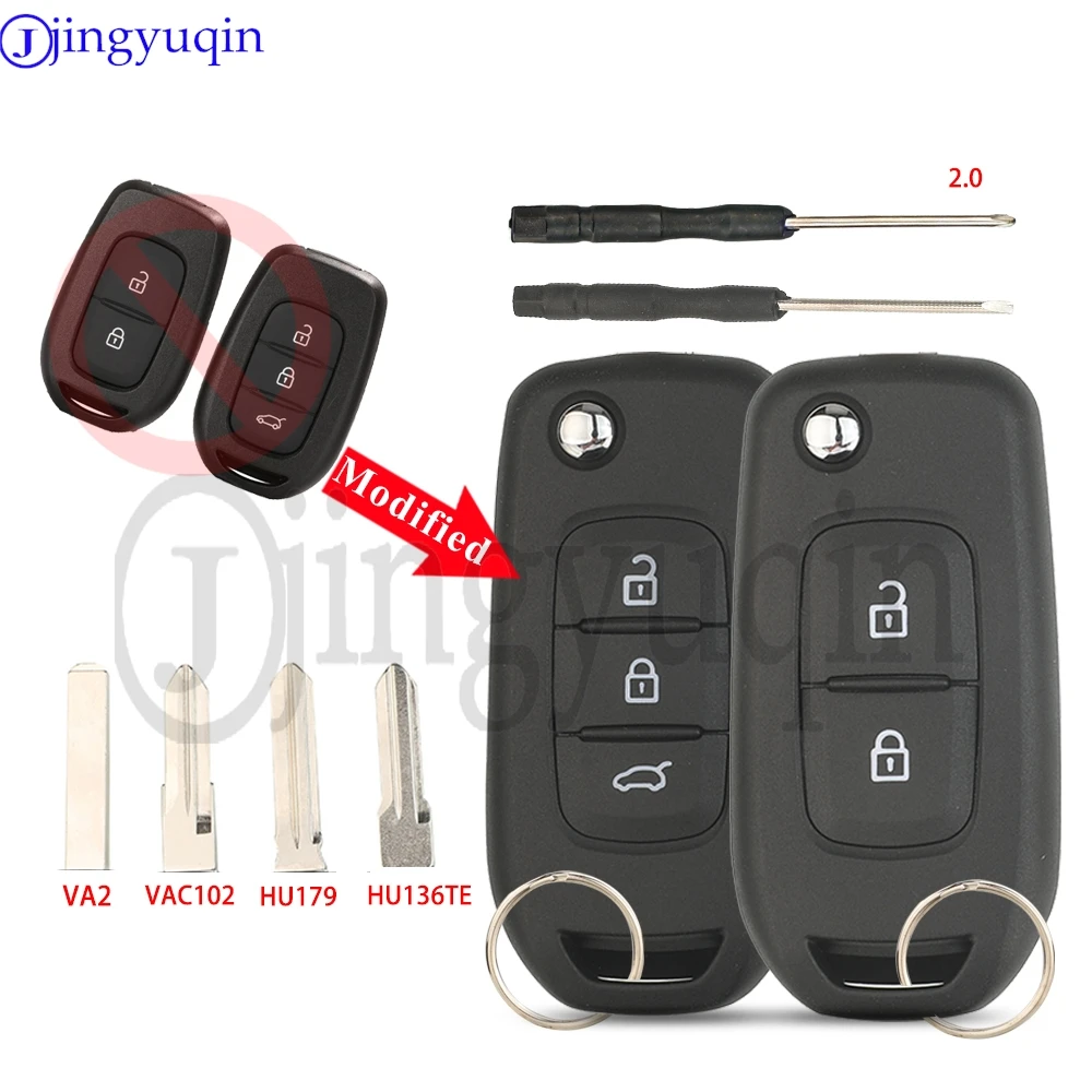 

JYQ Upgrade Modified Flip Car Key Fob Shell For Renault Symbol Duster VIVARO Trafic Clio 4 Twingo Dacia Logan Sandero Dokker
