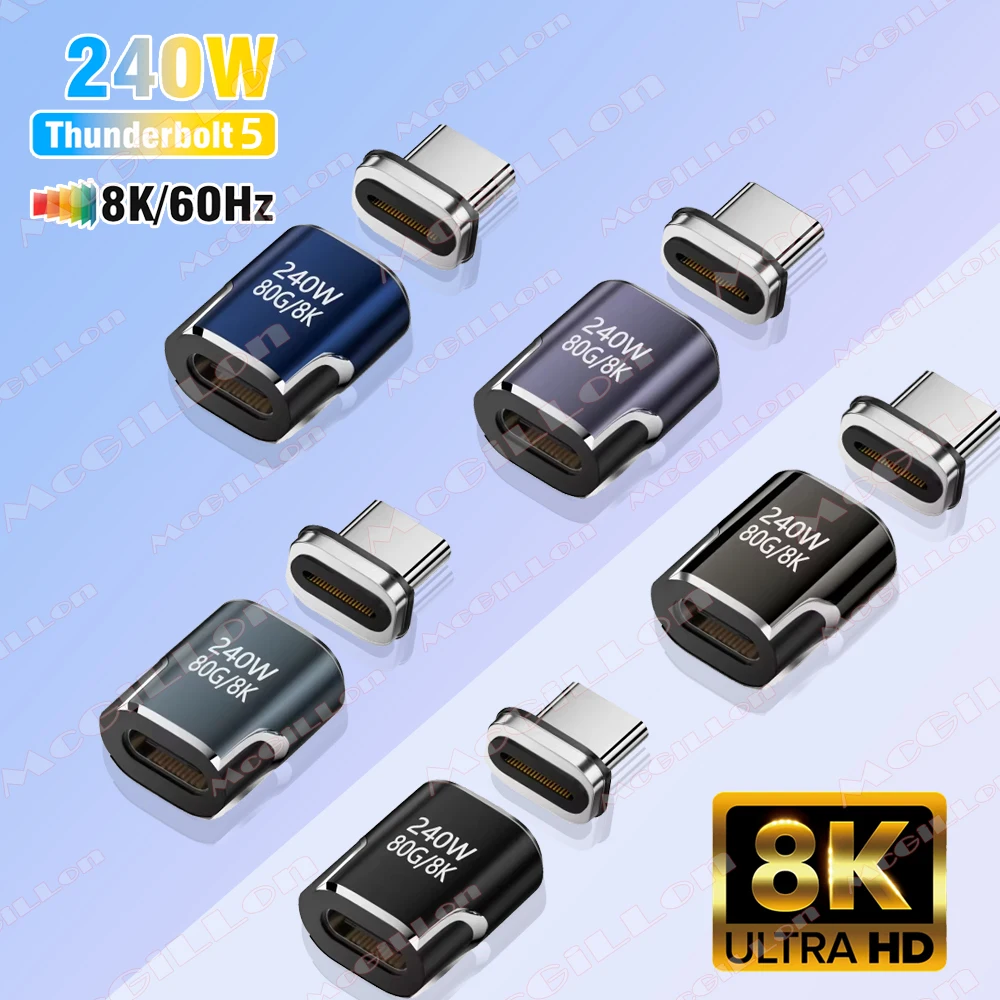 240W USB4.0 80Gbps Thunderbolt5 Magnetic Type-C OTG USB C To USB-C Fast Charge Magnet Converter Cable 8K@60Hz USB Type C Adapter