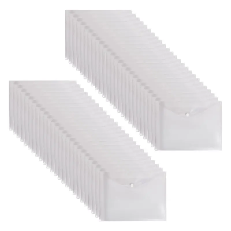 50PCS Transparent Waterproof Envelope Folder With Buttons A4 Size Thickened Plastic Material For School Office
