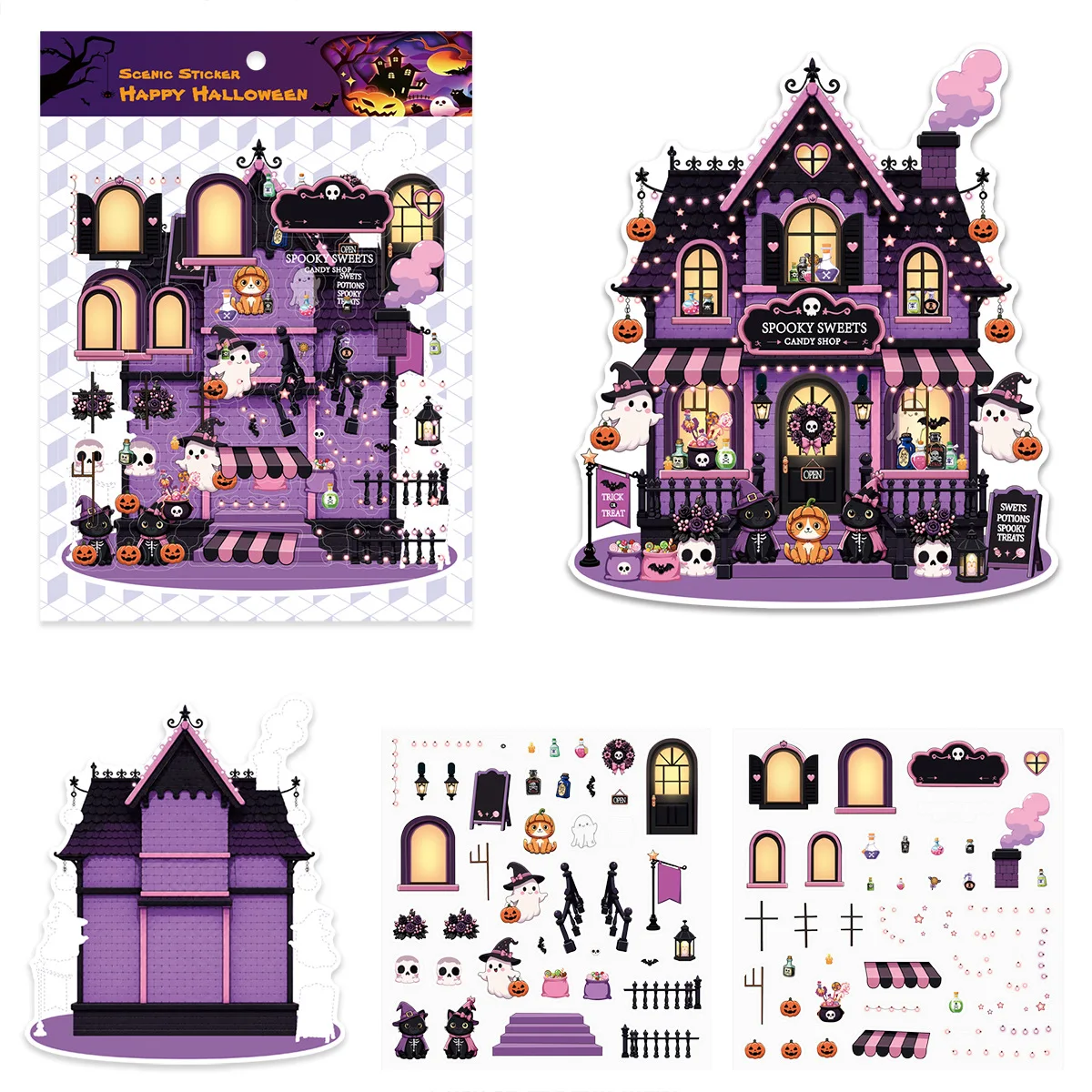 Mini Halloween Scenery Stickers Collection Cartoon Scene Stickers Handmade 3DStereoscopic House for Collage Landscape Decoration