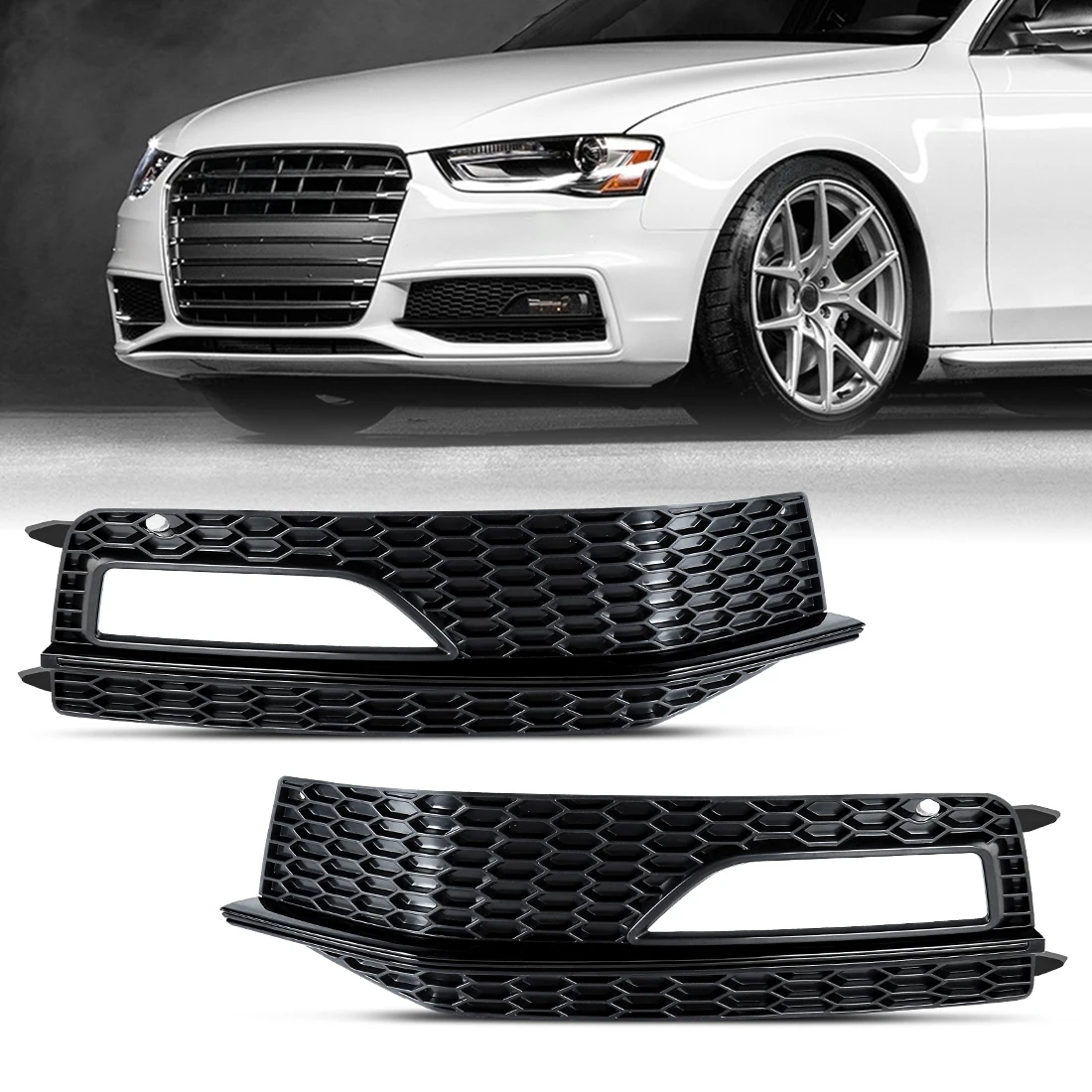 

Black/ Sliver Car Front Bumper Light Cover For Audi A4 B8 S-Line S4 2012 2013 2014 2015 Fog Lamp Honeycomb Hex Grill 8K0807681L