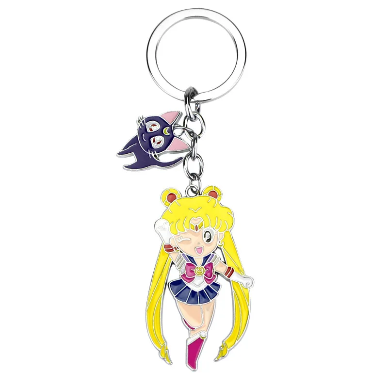 Sailor Moon Kawaii Tsukino Usagi Pendant Keychain Cartoon Metal Enamel Keyring for Backpack Ornament Toy Birthday Gift