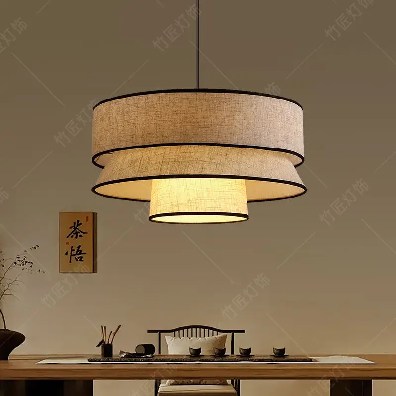 Nordic Linen Fabric Pendant Light Modern Minimalist Hotel Living Dining Room Bedroom Lamp Study Tea Room Small Space Lighting