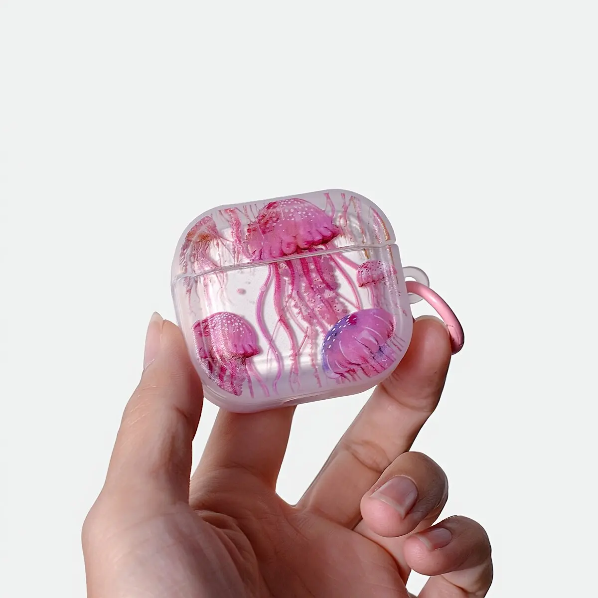 

Cute Pink Jellyfish Clear Earphone Case For AirPods Pro/Pro 2/Pro 3/AirPods 4 3 2 Shockproof Anti-Fall Protective Cover