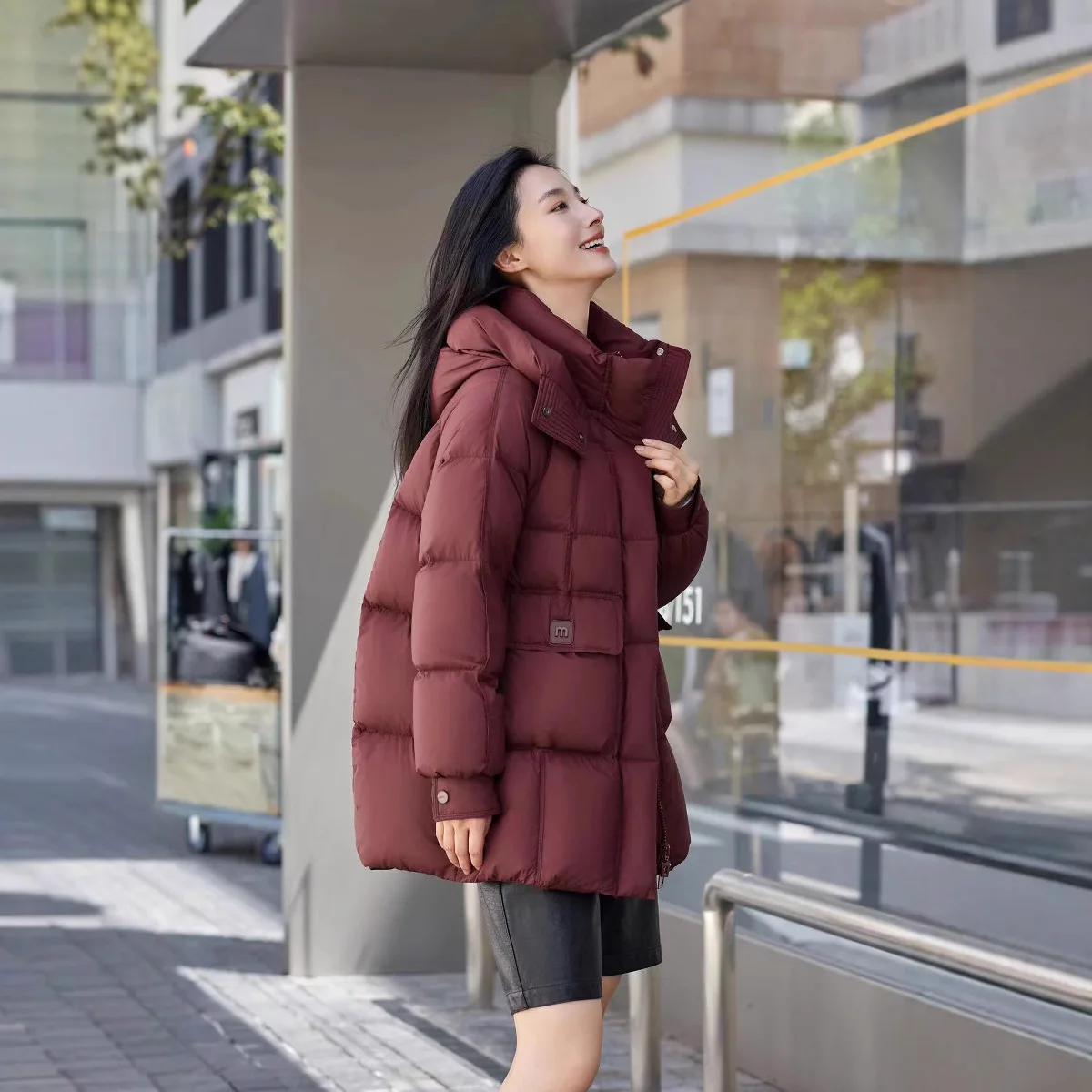 Gola na seção longa com capuz para baixo jaqueta feminina inverno nova moda solta fina pato branco para baixo engrossado jaqueta quente