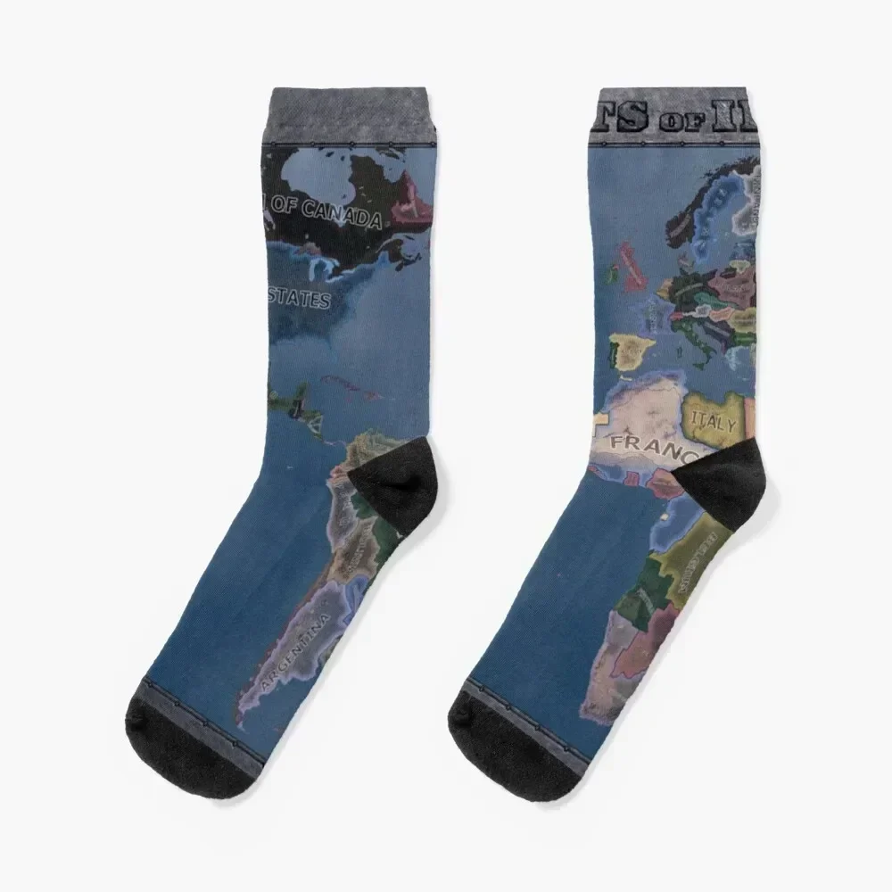 

Hearts of Iron 4 Map Socks Lots Thermal man winter sheer with print Socks Male Women's