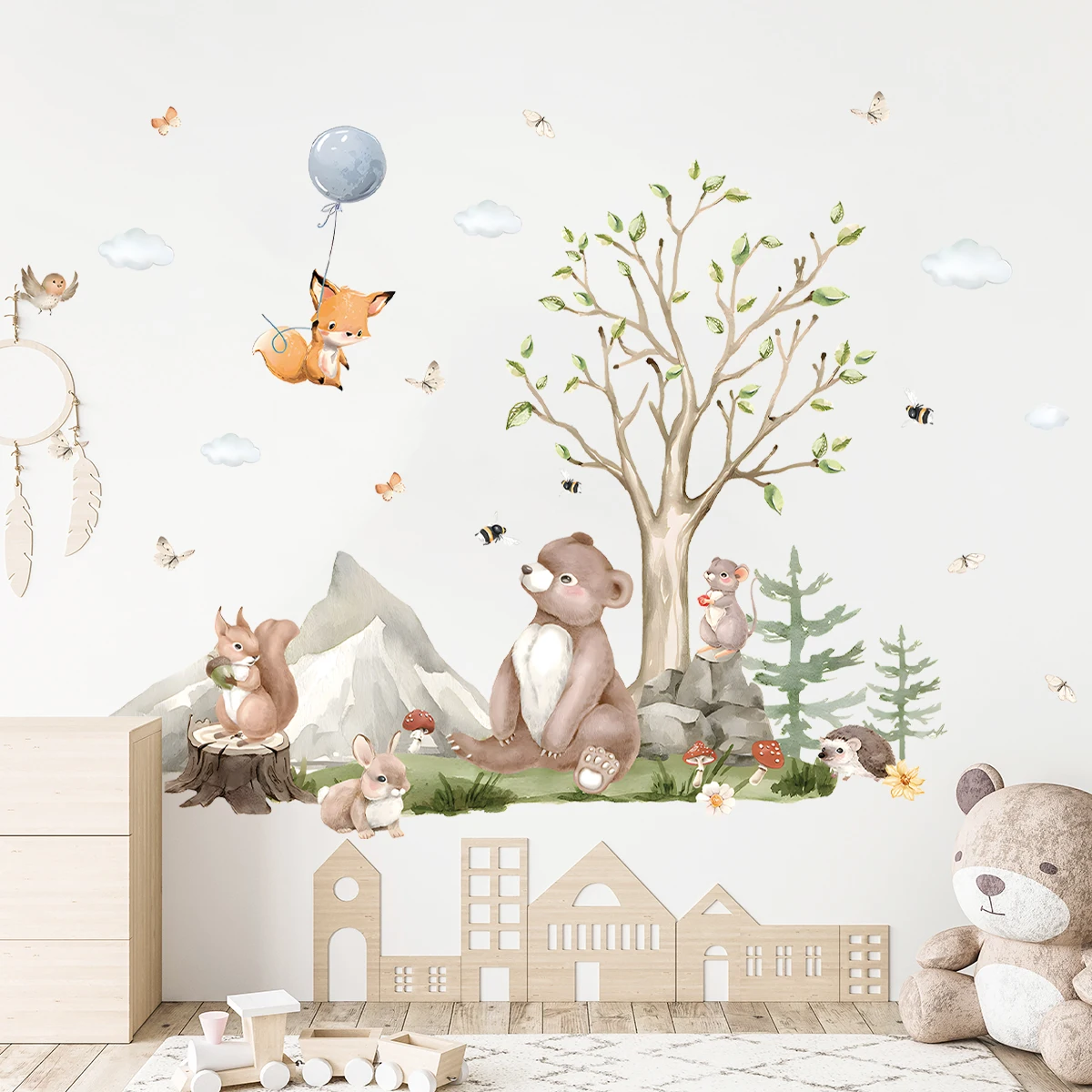 1Pc Cartoon Fox Deer Rabbit Wall Stickers Kids Room Decoration Children Room Bedroom Wall Decals Living Room Decor for House