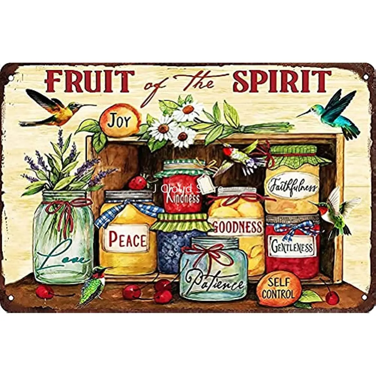 Fruit of The Spirit of Peace Kindness Decorative Posters No Frame Metal Tin Sign Hanging Vintage Plaque Kitchen