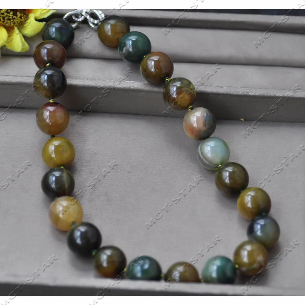 

Z14130 Big 20" 20mm Yellow & Green (Autumn Leaves) Mixed Round Agate Bead Necklace