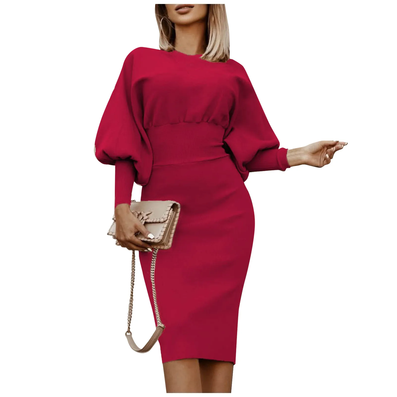 Women's Fashion Casual Long Sleeve Round Neck T-Shirt One-Step Skirt Solid Color Two-Piece Dress Set Dress 2023