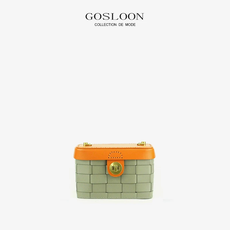 GOSLOON-Leather handbag 2022 new woven fashion Genuine leather case shoulder straddle purse women's luxury classic brand