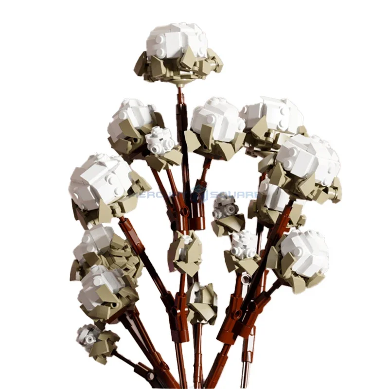 

White Cotton Flower Bouquet Model Building Blocks MOC 92002 Ideas Home Decor Plant Collection Bricks Ideas DIY Toy Gift Girls