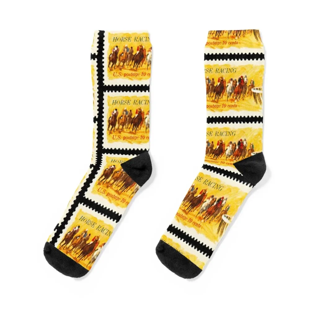 Horse Racing U.S. Postage Stamp Socks Novelties funny gift sports and leisure Socks Female Men's