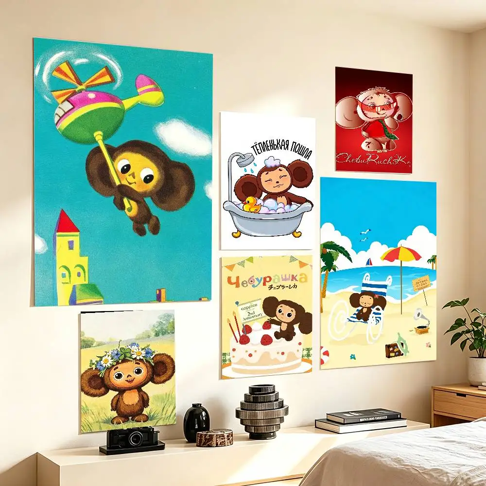 Chibi Style Cheburashka  Poster HD Self Adhesive Waterproof Wall Art Ideal for Home Office Dorm Gift