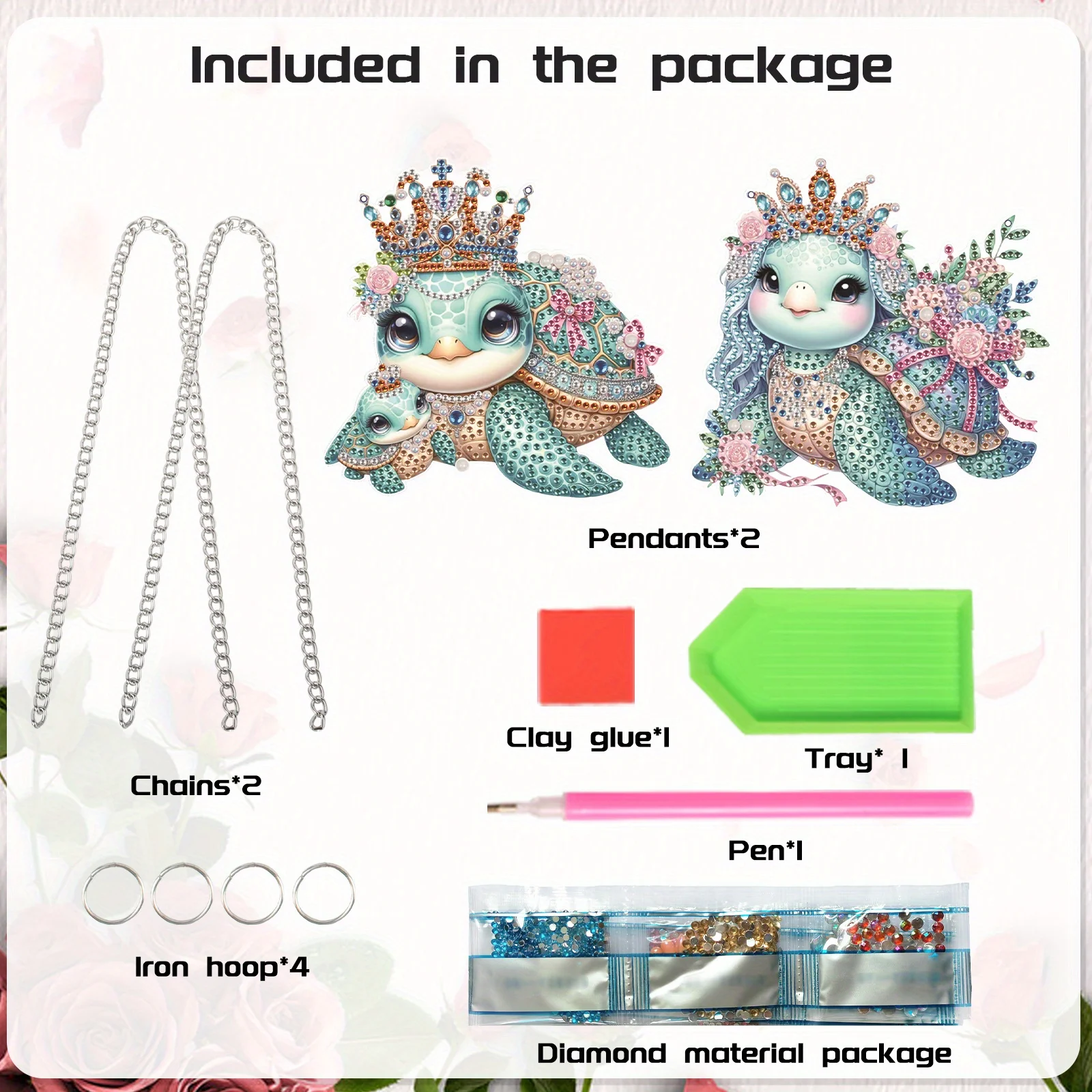 مجموعة رسم مرسومة بحرف ماسية معلقة للبالغين والمبتدئين ، سلحفاة جميلة ، شكل خاص ، رسم فني ، ديكور نافذة ، 2 * #3