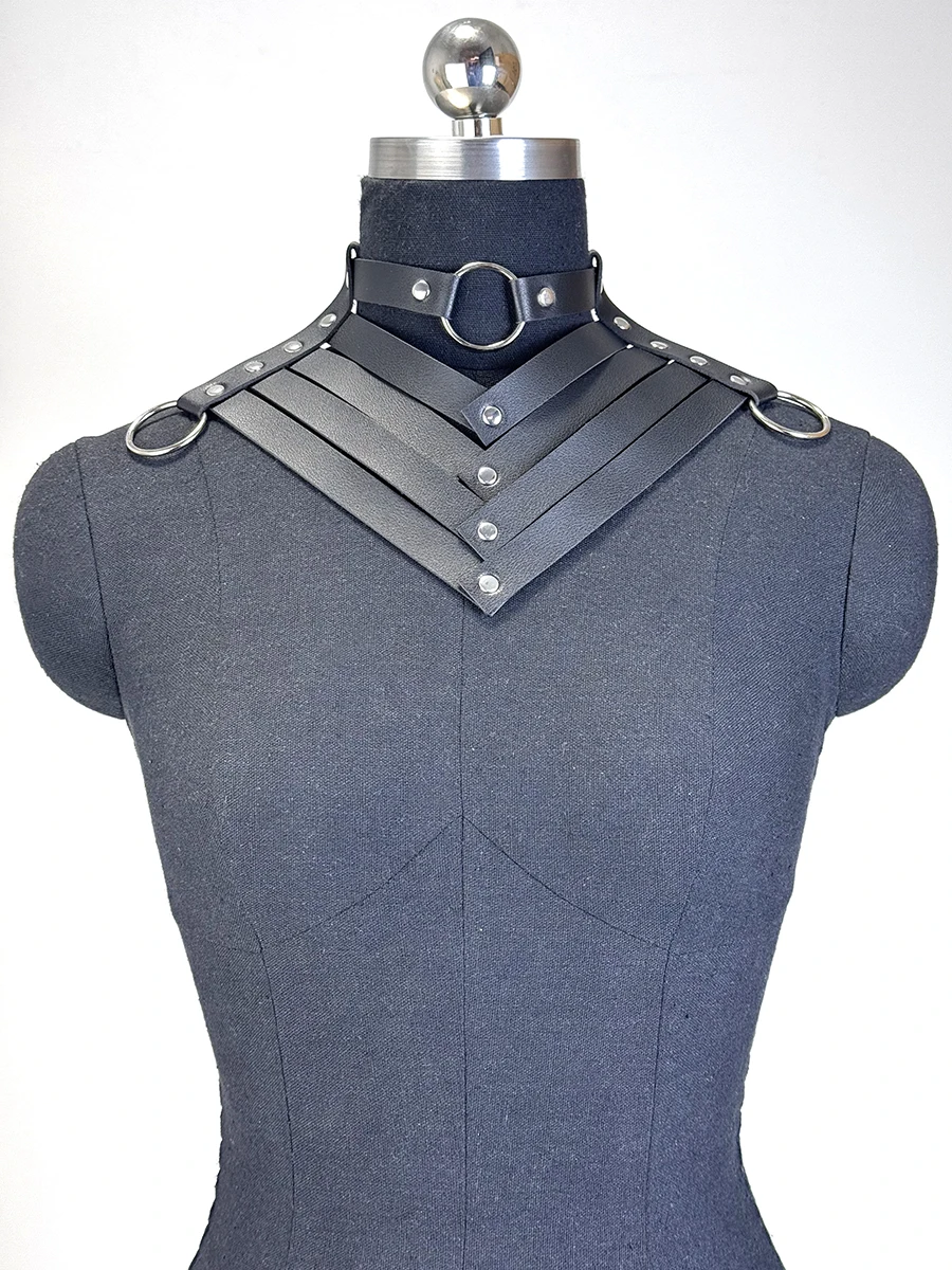 여성용 고딕 펑크 초커, O-링이 있는 다층 PU 가죽 칼라 목걸이, 패션 고딕 할로윈 파티 액세서리