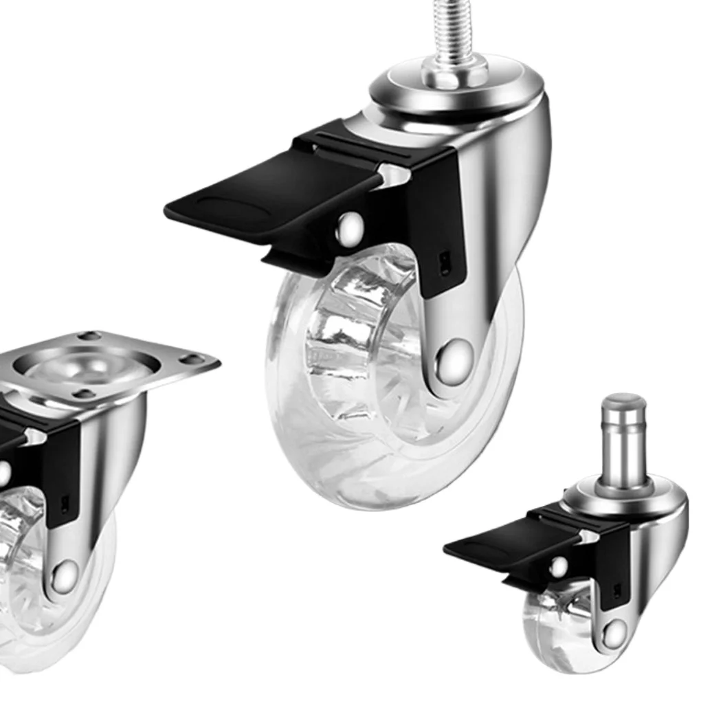 

4 шт. гибкие универсальные мебельные ролики Crystal Hyaline ТПУ, грузоподъемность 320 фунтов с тормозами