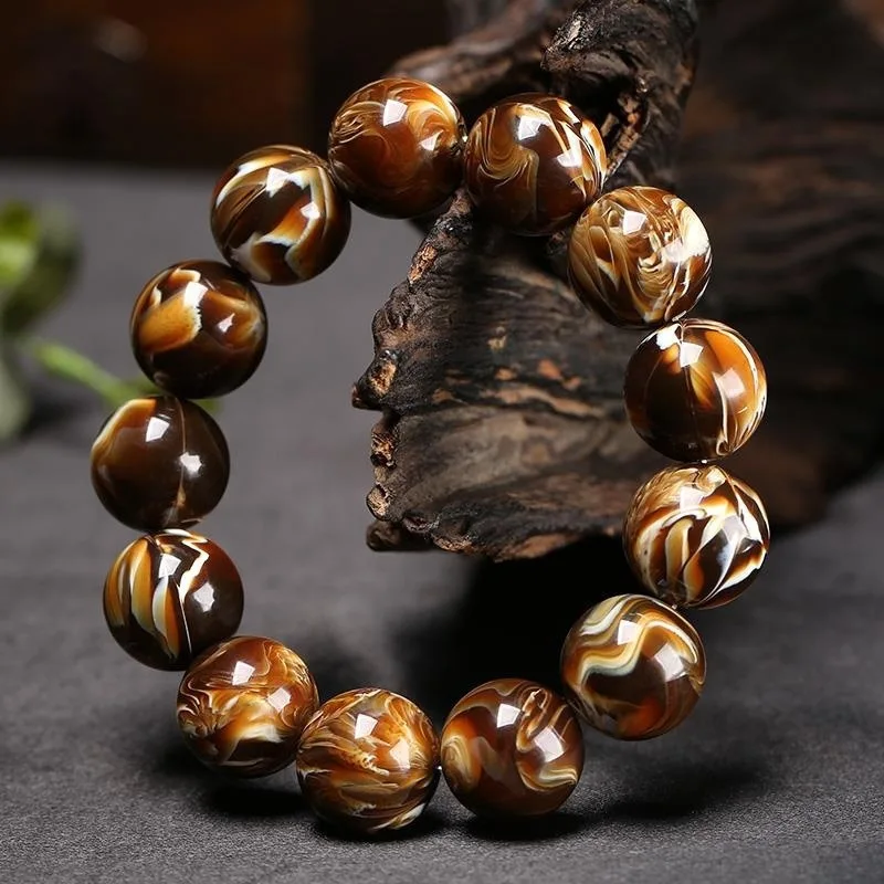 20mm premium Burmese bracelet with amber beeswax and lava crystal beads 4