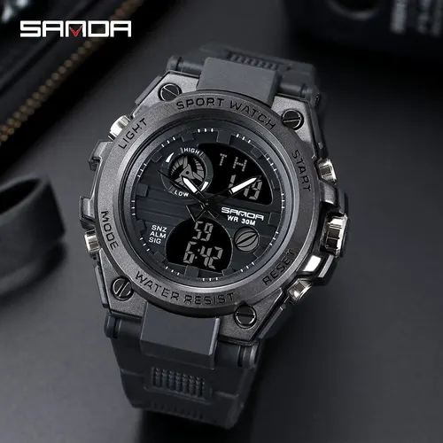 Imagen 2 del producto SANDA-Pulsera deportiva para hombres, reloj de lujo masculino resistente al agua, de doble pantalla y estilo militar
