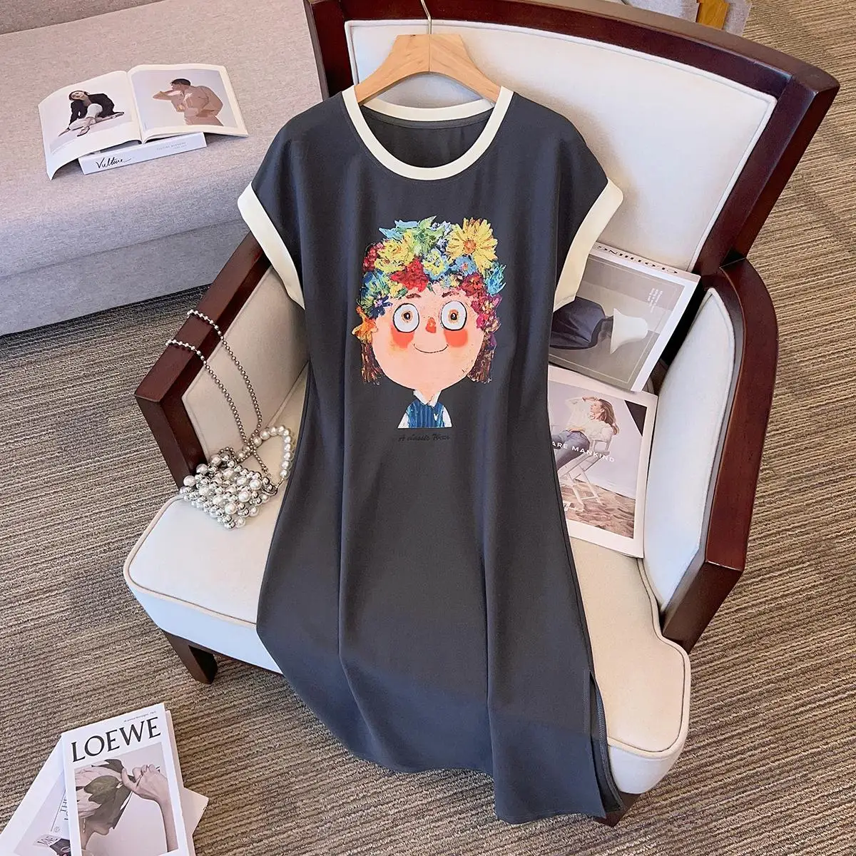 Große Größe 4xl Frauen T-Shirt Kleider o Hals Kurzarm lässig weiblich elegant Sommer schwarz grau Aprikose lose Party Vestido Robe