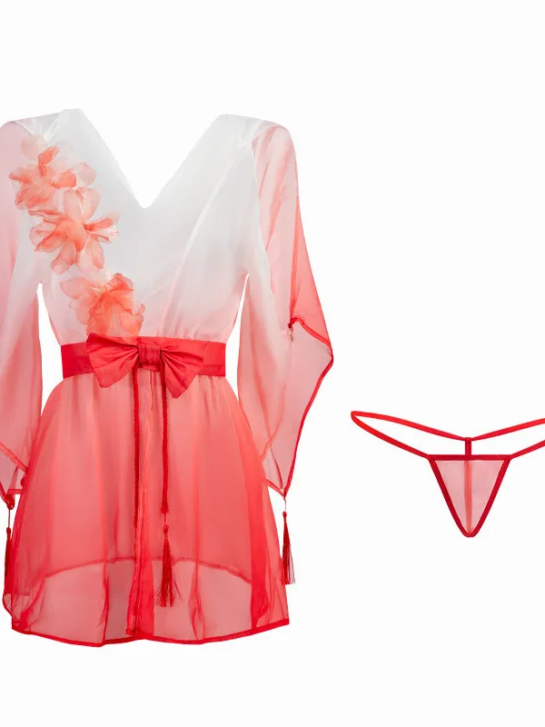Tops Sexy Hada Gradual transparente chica roja camisón Kimono uniforme vestido de Navidad elegante vestido de diosa de moda transparente LQ4P