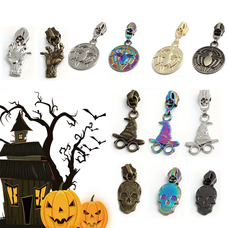 5PCS Strange Witch Ghost Skull Palm Pendant Pull Tab Slider Handbag Wallet Strange Gothic Style Spider Web Zipper Puller