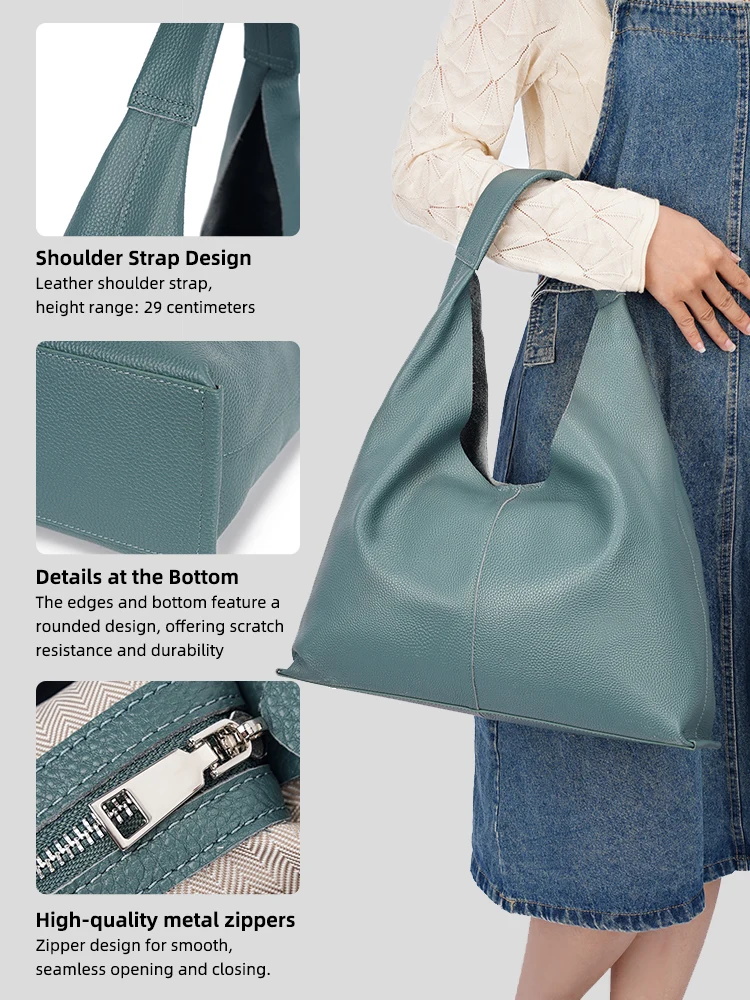 Zency Soft Genuine Leather Women's Big Tote Bag Handbag Large Capacity Shopper Bag 2026 New Women Luxury Bag SolidColor Shoulder - view 5