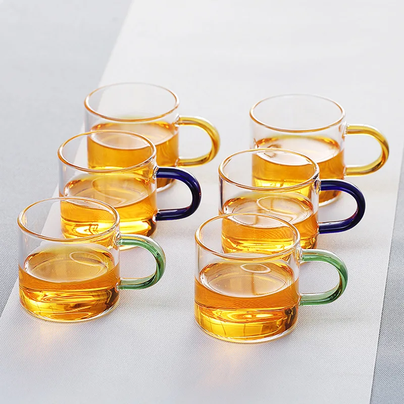 High Borosilicate Glass Tea Cup Transparent Heat Resistant Cup with Handle for Gongfu Tea Brewing Triangular Shape Milk White