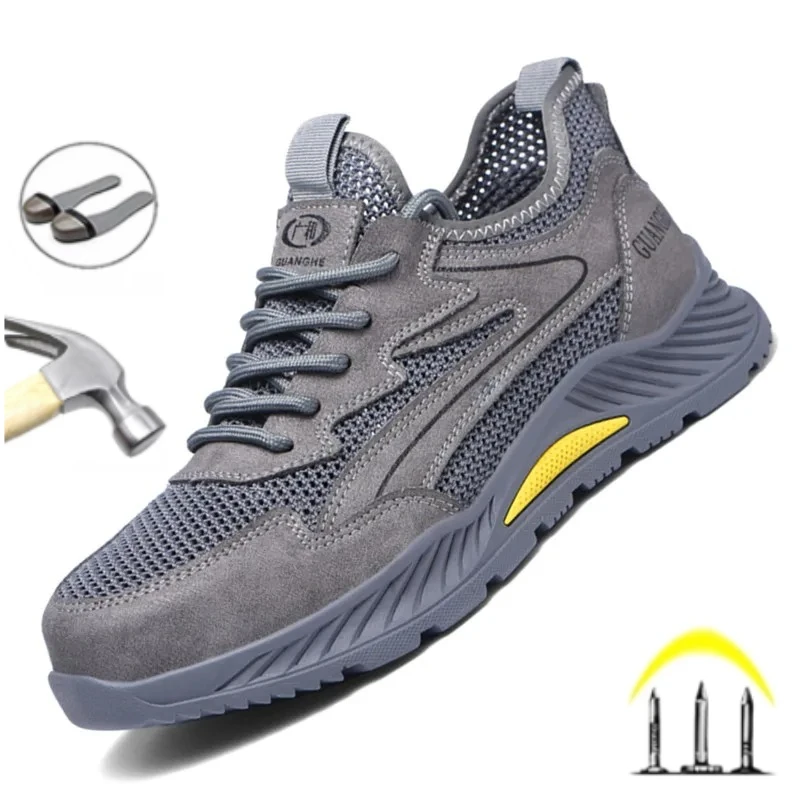 

Summer Breathable Safety Work Shoes Sneakers Wear Resistant Anti Nail Indestructible Labor Protection Boots Male Footwear
