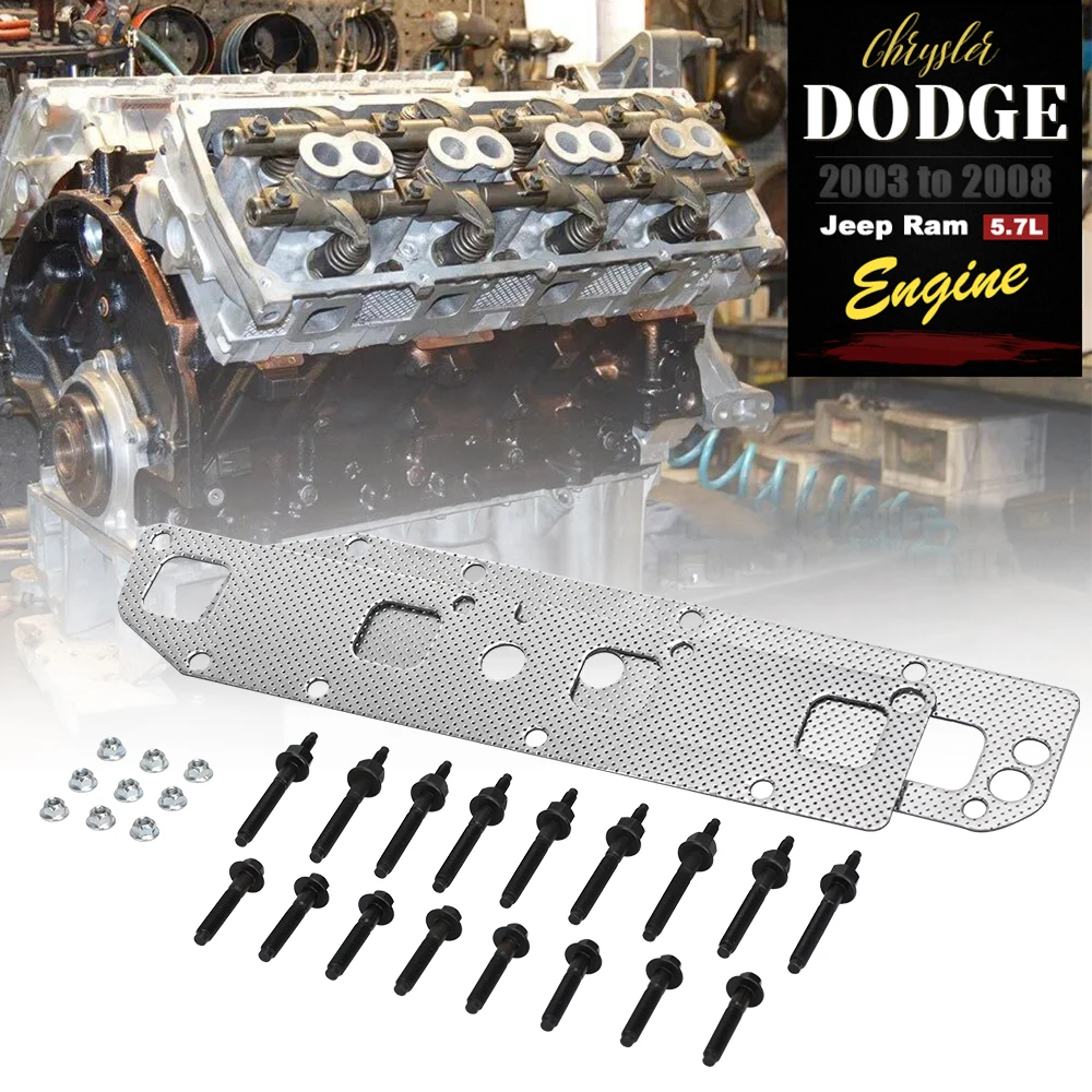 

Exhaust Manifold Gasket L+R Bolts Studs For 03-08 Ram Dodge Chrysler Jeep 5.7L V8 Gas 53013944AA