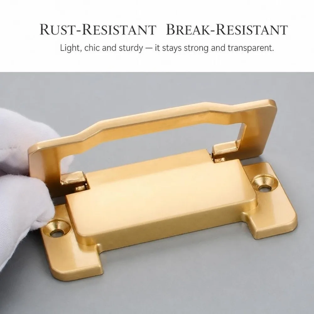Zinc Alloy Concealed Cabinet Handle Free Punching Brushed Gold Flat Drawer Handle Durable Furniture Hardware Handle Cabinet Door