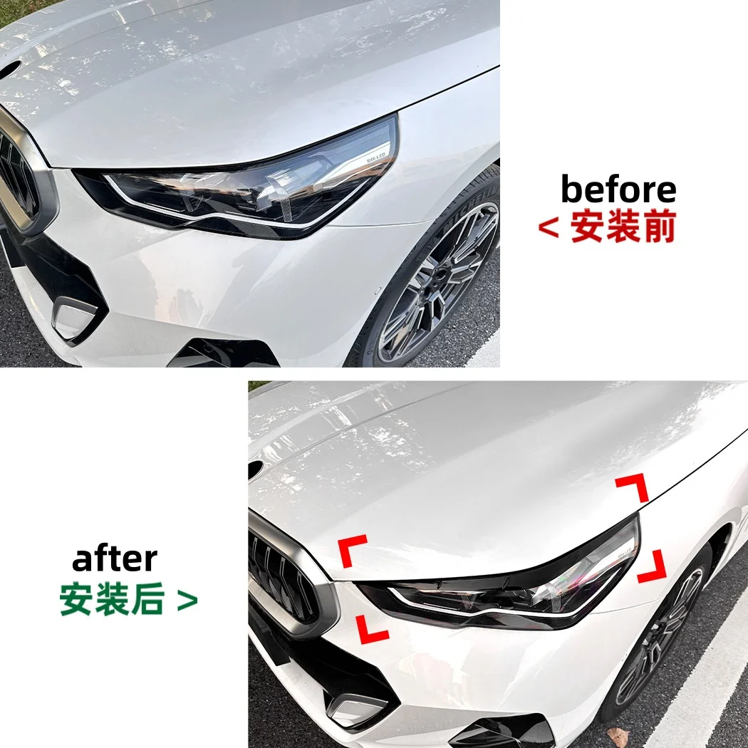 For BMW 5 Series i5 G60 G61 525i 530i 2024 2025 2PCS Headlight Eyelids Cover Side Headlamp Eyebrows Trim Sticker Car Accessories