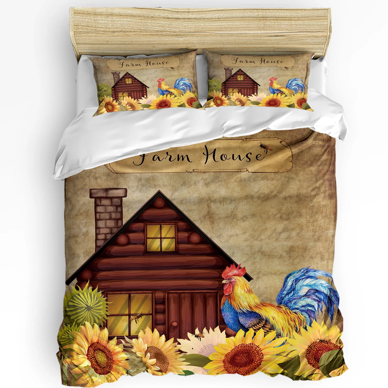 

Farm Sunflower Rooster Vintage Duvet Cover with Pillow Case Custom 3pcs Bedding Set Quilt Cover Double Bed Home Textile