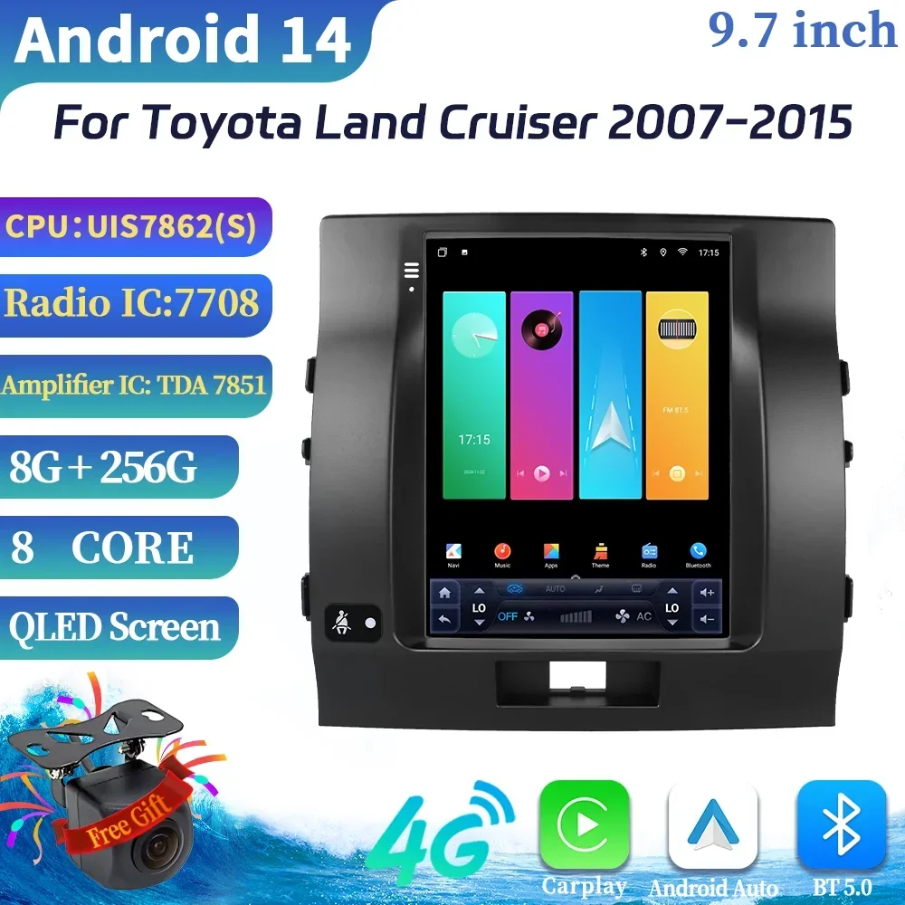 9.7inch Android 14 For Toyota Land Cruiser 2007-2015 Car Radio Multimedia Wireless Carplay Navigation 4G GPS Screen Stereo GPS