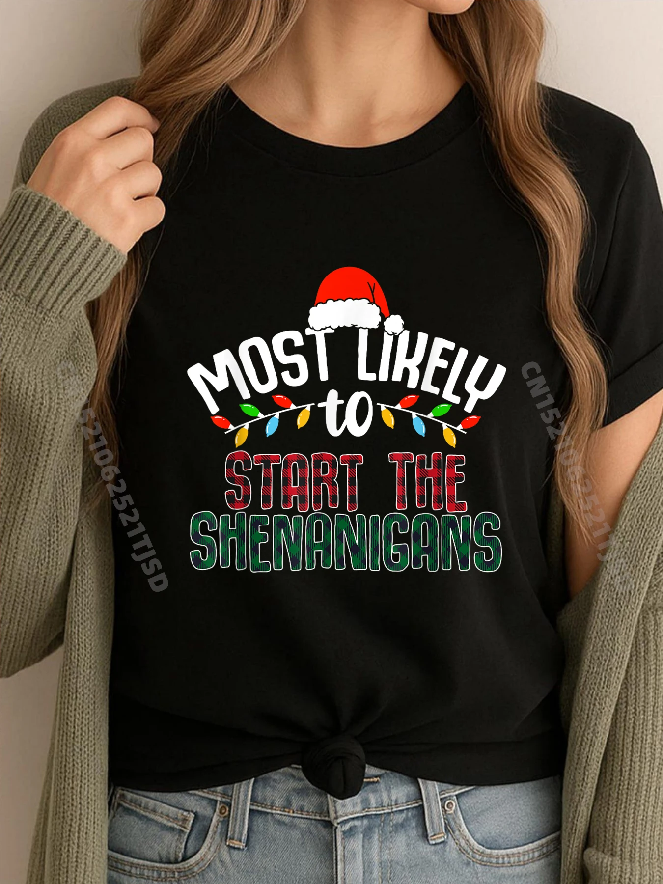 

Самая Likely To Start The Shenanigans Family, милая рождественская футболка большого размера, рождественская рубашка для пар