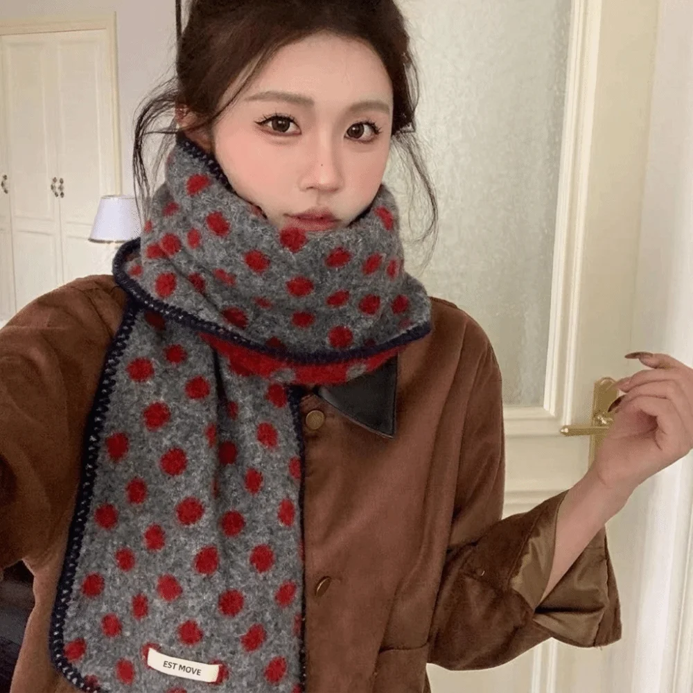 Fashion Color-Block Polka Dot Scarf Lightweight Korean Style Winter Shawl Warm Windproof Wool Scarf Autumn Winter