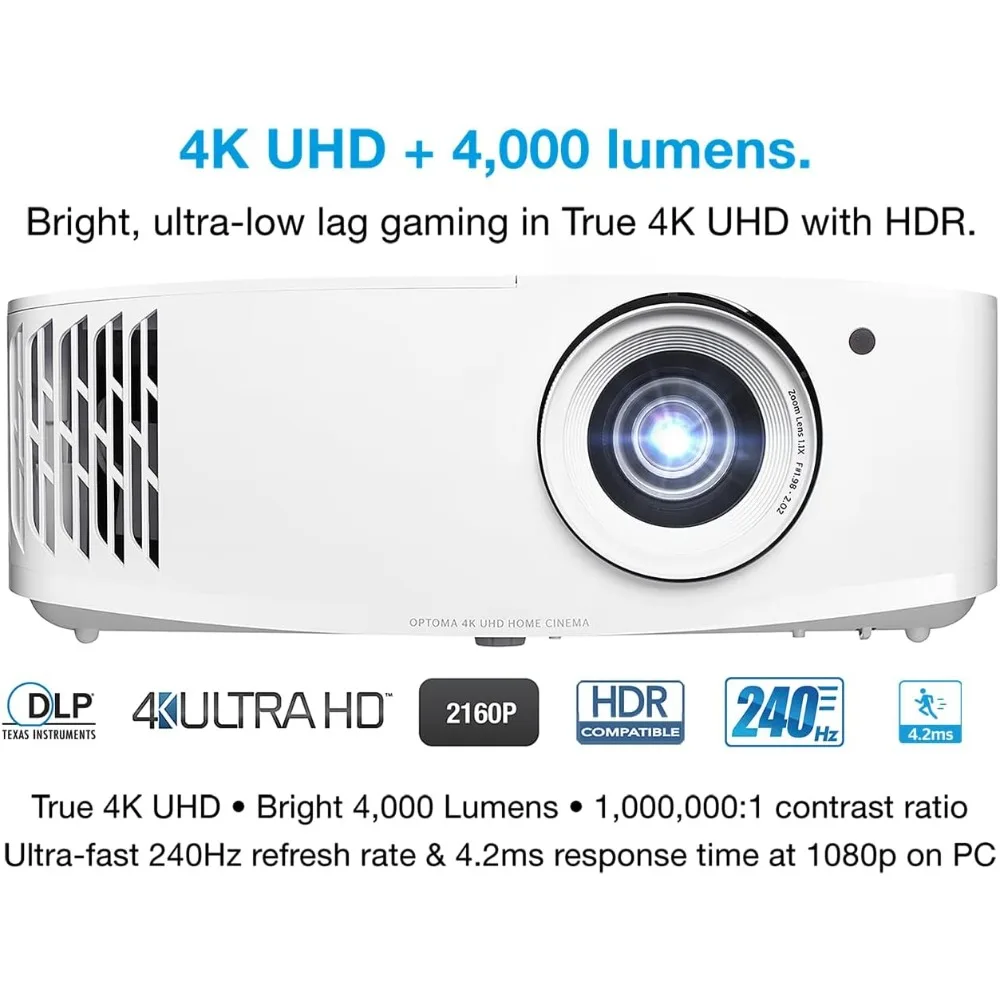 UHD38x Bright, True 4K UHD Gaming Projector | 4000 Lumens | 4.2ms Response Time at 1080p with Enhanced Gaming Mode