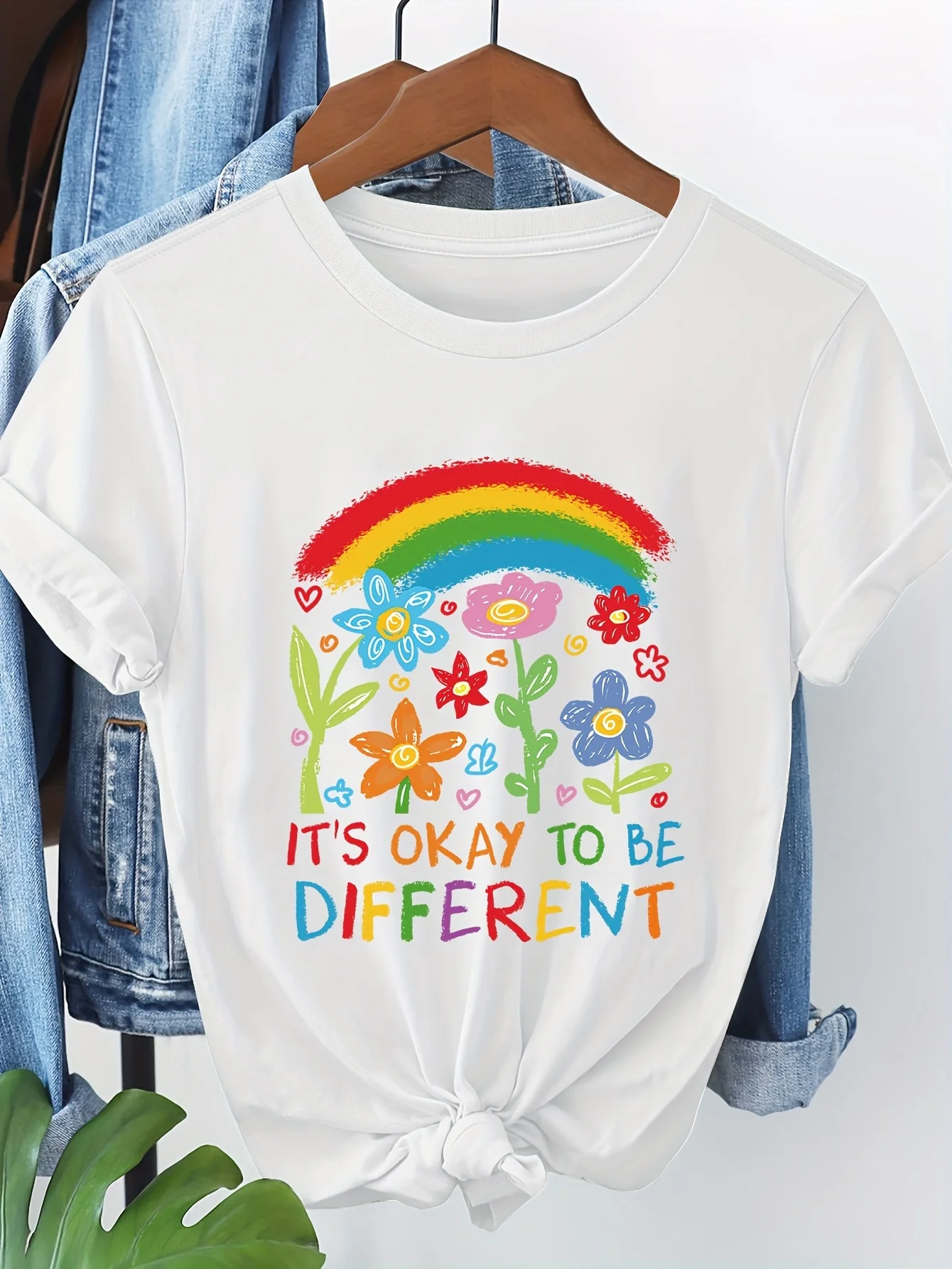 Women's Short Sleeve T-Shirt Rainbow Floral Graphic 