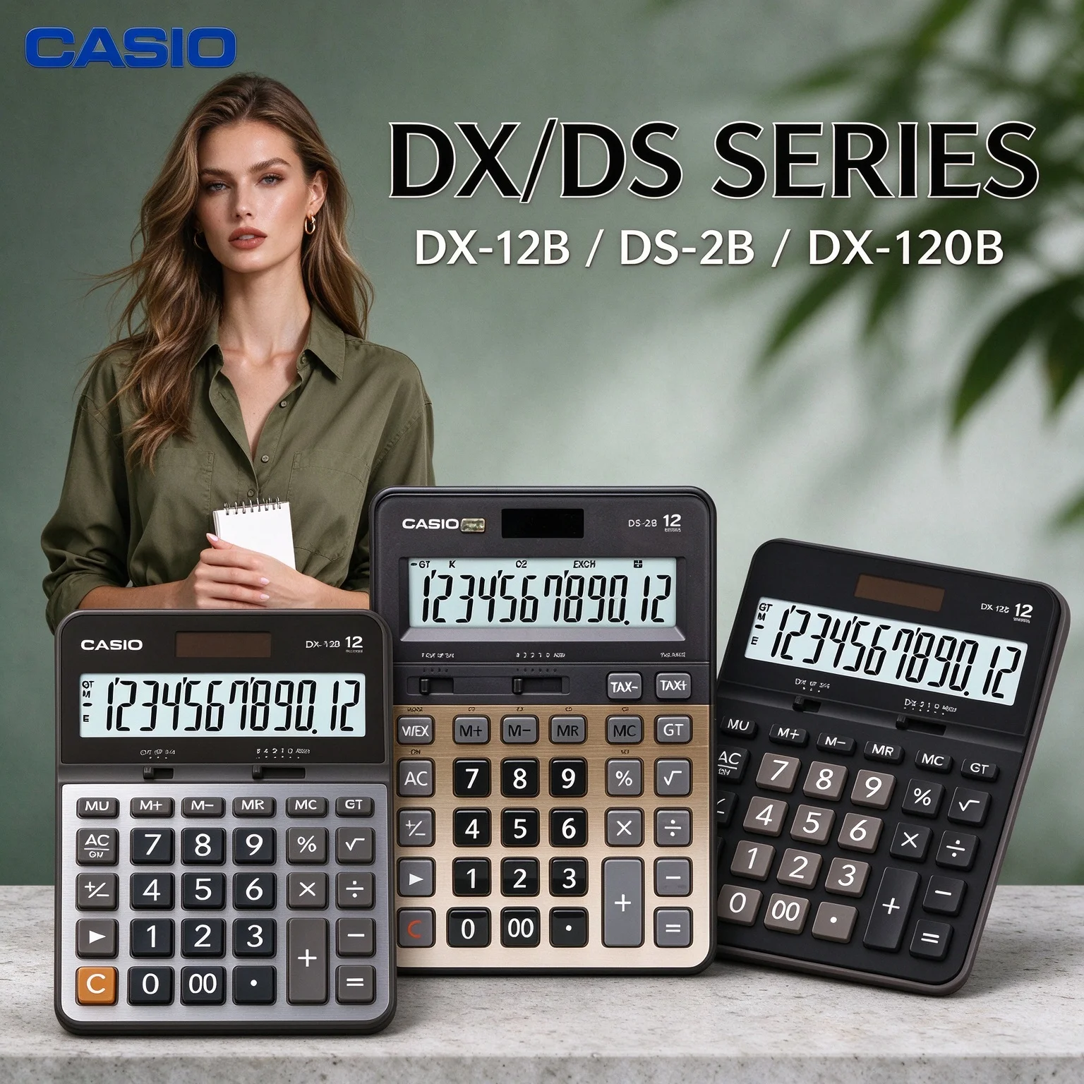 Casio DX-12B DS-2B DX-120B 12 Digit Large LCD Calculator Solar+Battery Dual Power for Home, Office & Student Accounting Needs