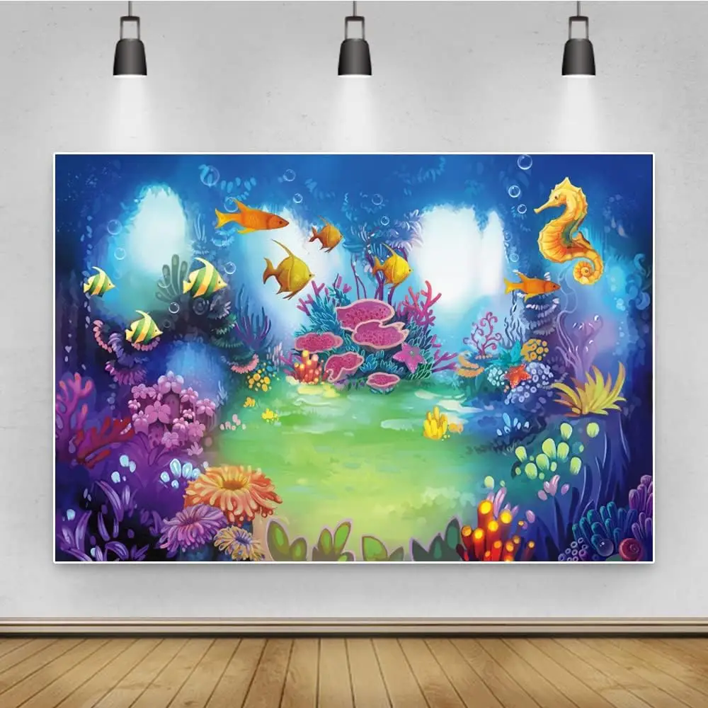 

Underwater World Under The Sea Tropical Fish Corral summer birthday party photo background photography backdrop banner studio