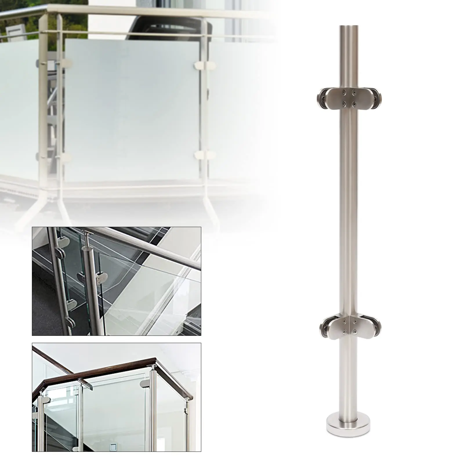 DHBREK Glass Railing Post Stainless Steel Glass Clamp Glass Panels Mounting Brackets Glass Balustrade Railing Post for Glass Fen